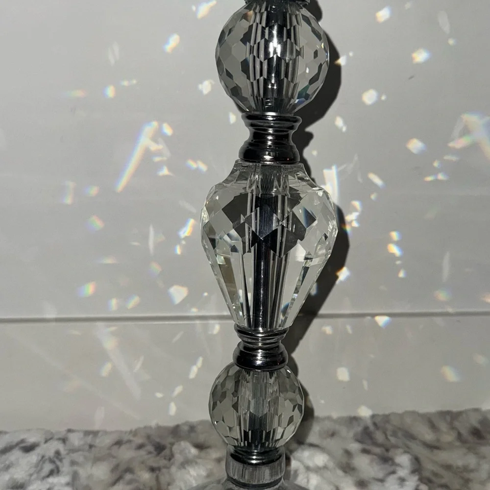 Lamp diamond base crystal large Elegant Silver Table Lamp with Textured Shade